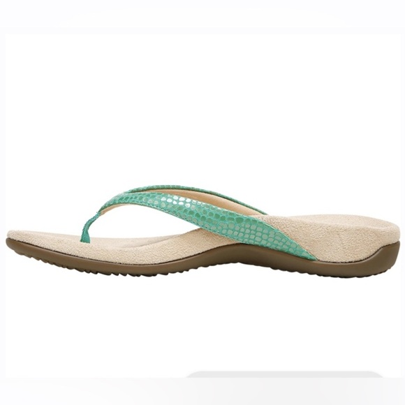 Women's Vionic Dillon Green Lizard Leather Flipflop Sandals (8.5) - Picture 3 of 10